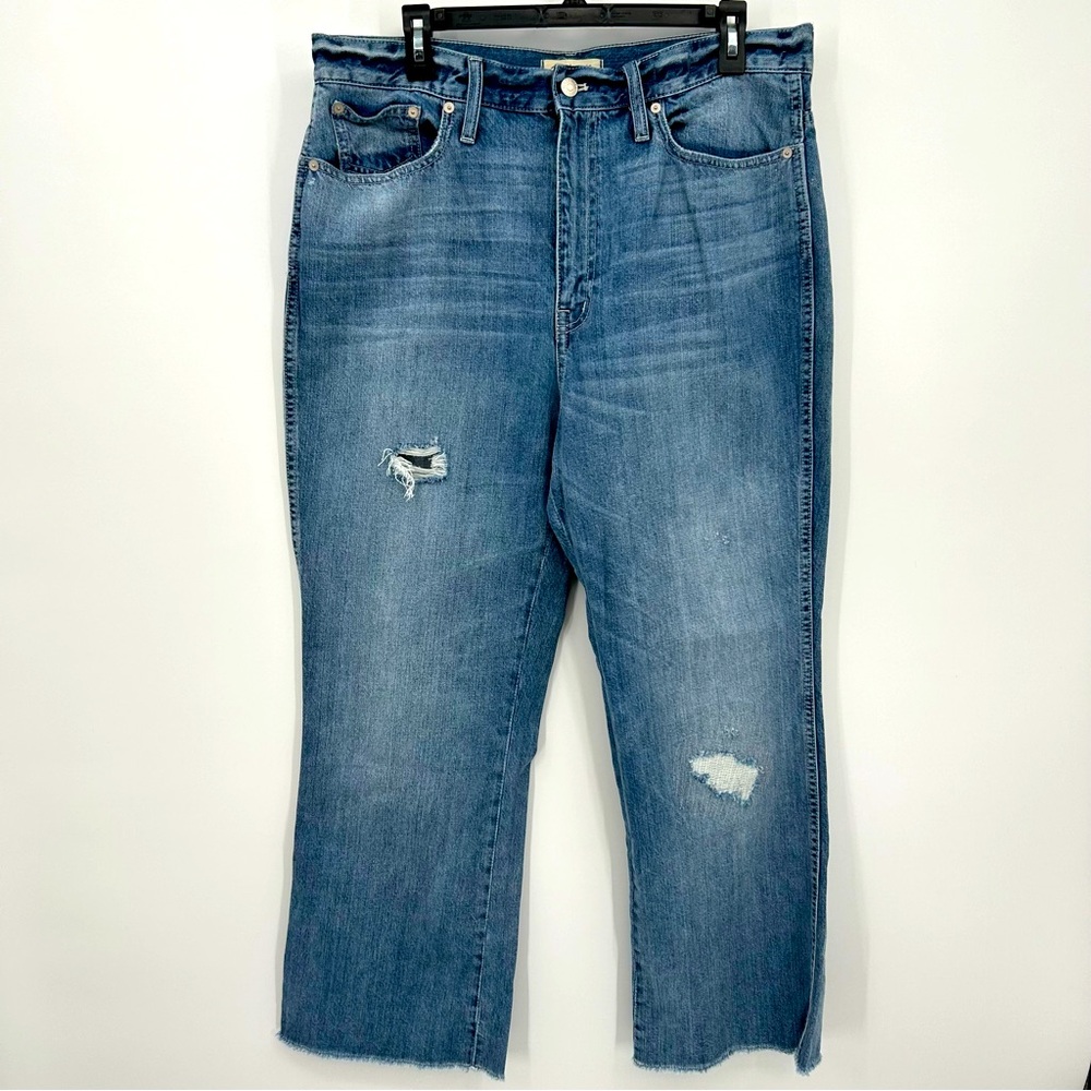Madewell Womens Size 32 Rigid Demi-Boot Crop Jeans Distressed Raw Hem
